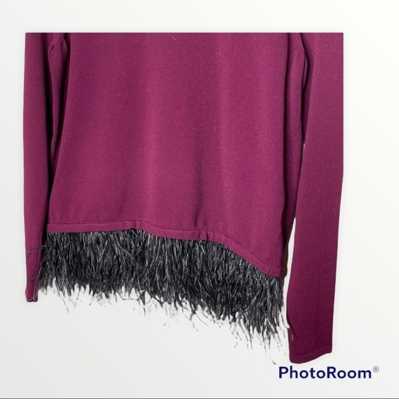 NEW MILLY Burgundy Ostrich Feather Sweater small - Picture 5 of 5